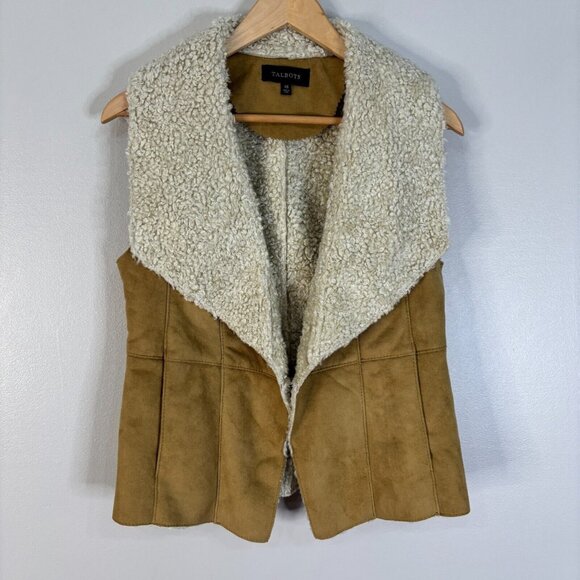 Talbots Vest XS Faux Suede Shearling Lined Open-Front Women's - Picture 1 of 11